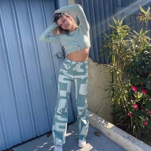 Blue patchwork color block abstract pattern jeans